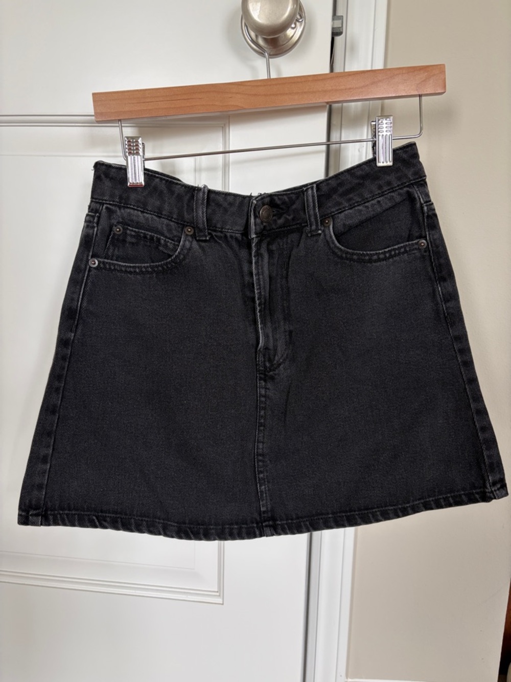 Black Denim A-Line Skirt